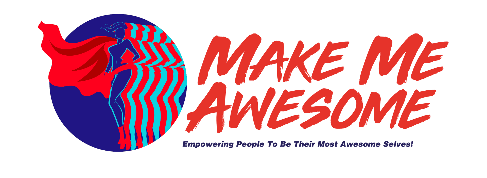 A red and blue logo for make awesome.