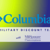 A blue and yellow background with the words columbia military discount team